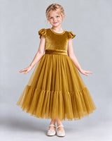 Gold A-line Junior Bridesmaid Dresses Front