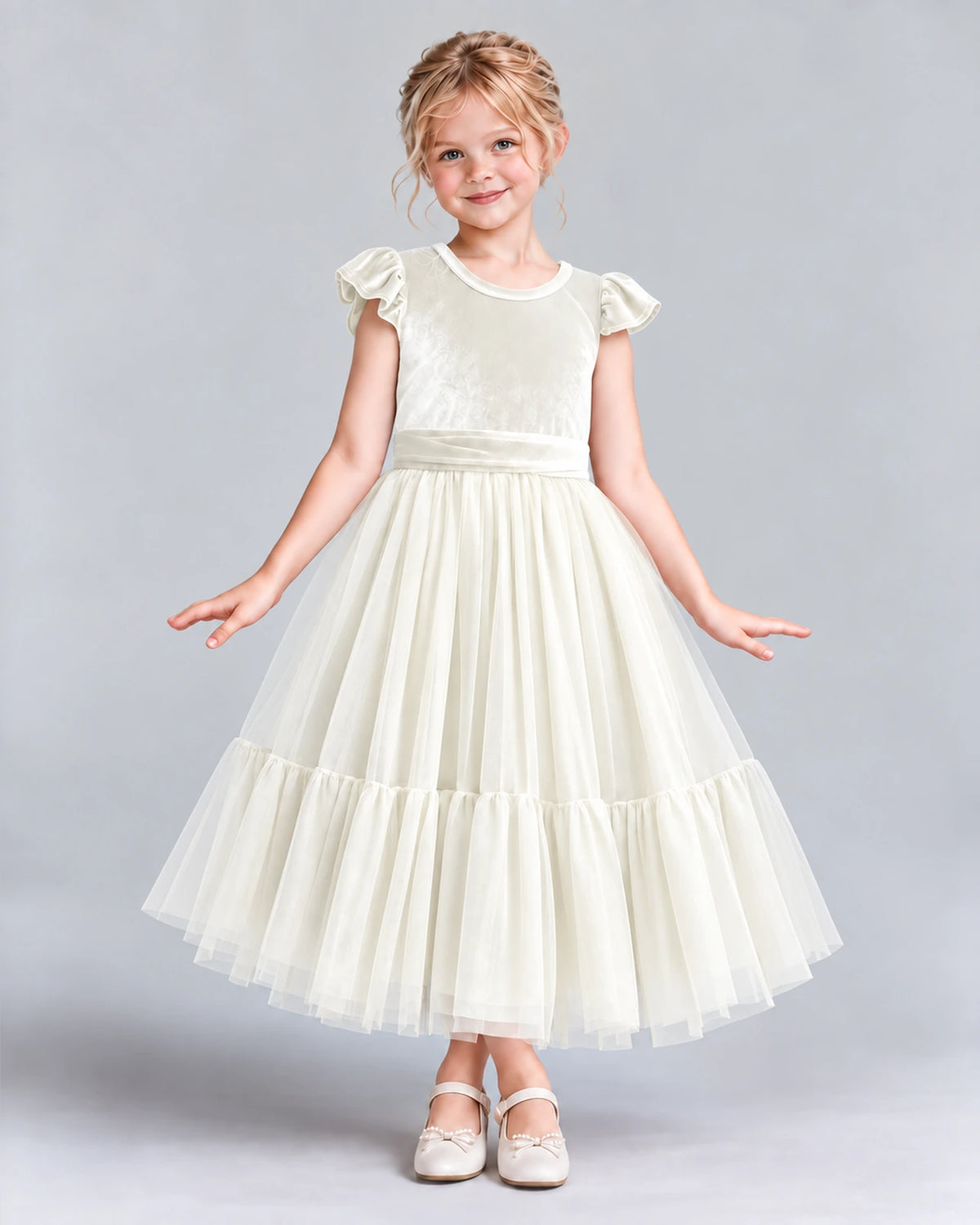 Ivory A-line Junior Bridesmaid Dresses Front
