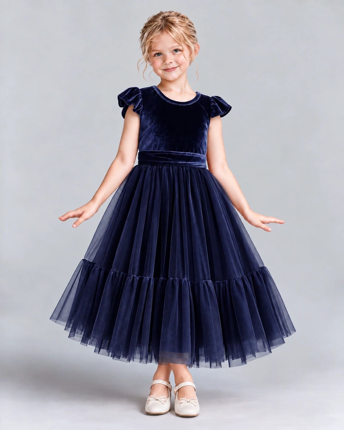 Navy Blue A-line Junior Bridesmaid Dresses Front