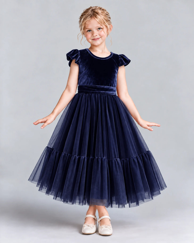 Navy Blue A-line Junior Bridesmaid Dresses Front