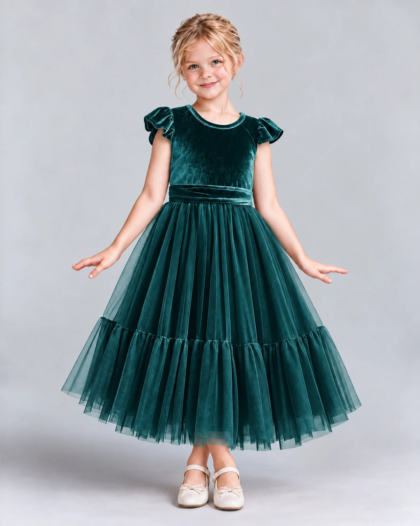 Peacock A-line Junior Bridesmaid Dresses Front