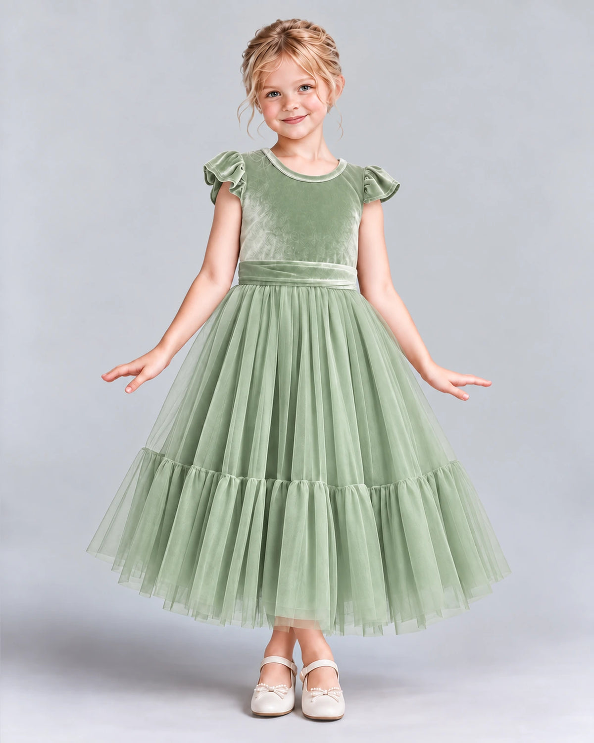 Sage Green A-line Junior Bridesmaid Dresses Front