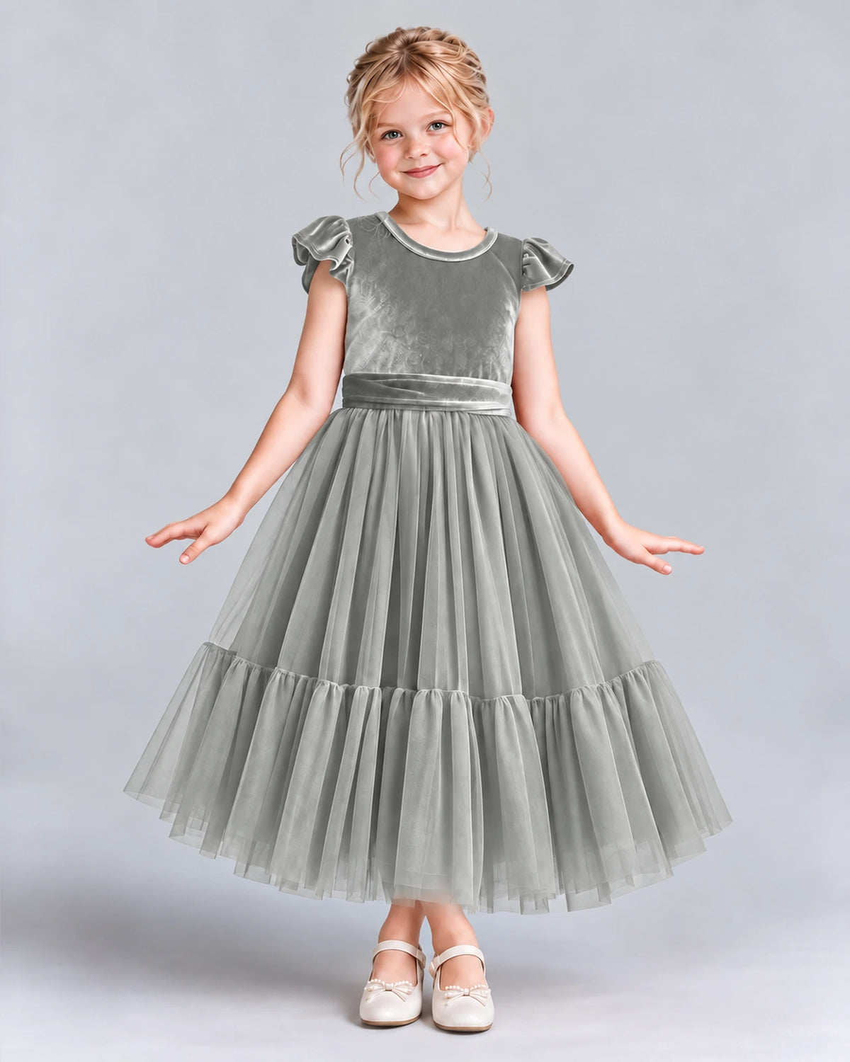 Silver A-line Junior Bridesmaid Dresses Front