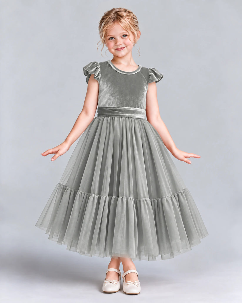 Silver A-line Junior Bridesmaid Dresses Front