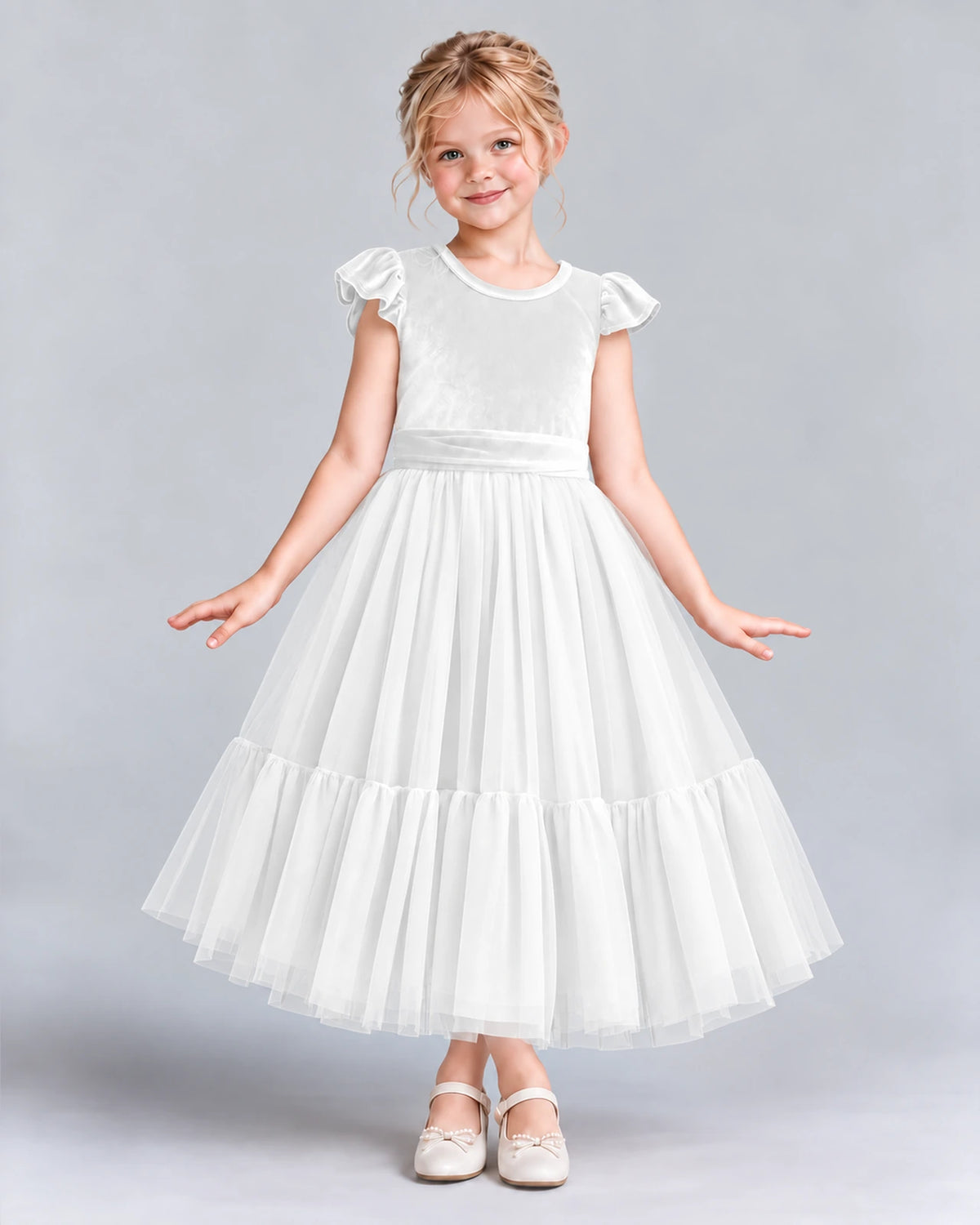 White A-line Junior Bridesmaid Dresses Front