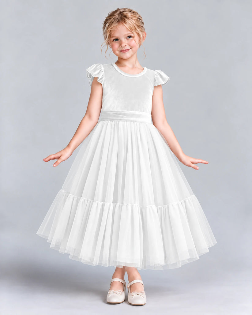 White A-line Junior Bridesmaid Dresses Front