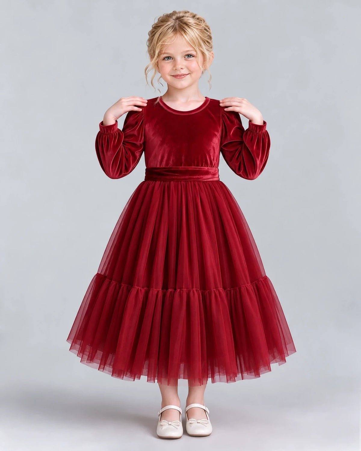Burgundy Ball Gown Girls Formal Dress Front
