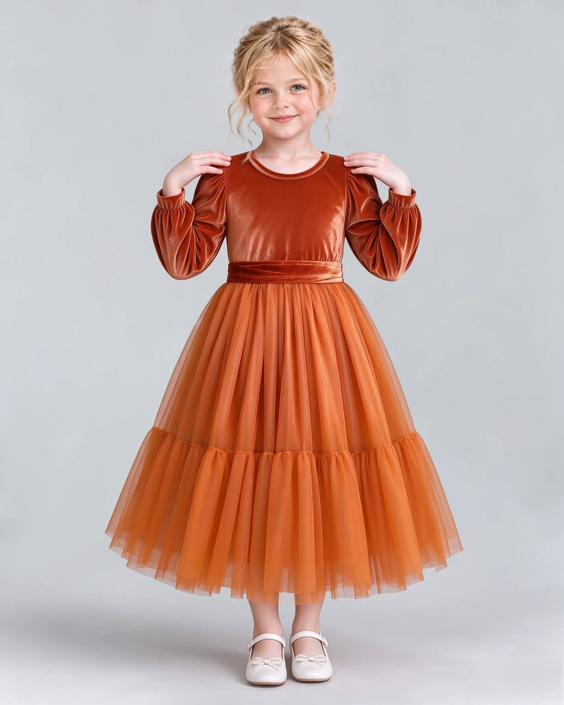 Burnt Orange Ball Gown Girls Formal Dress Front