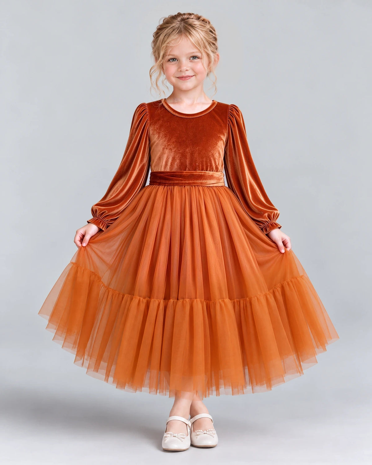Burnt Orange Ball Gown Girls Formal Dress Pose [Shared]