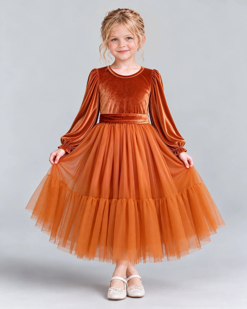 Burnt Orange Ball Gown Girls Formal Dress Pose [Shared]