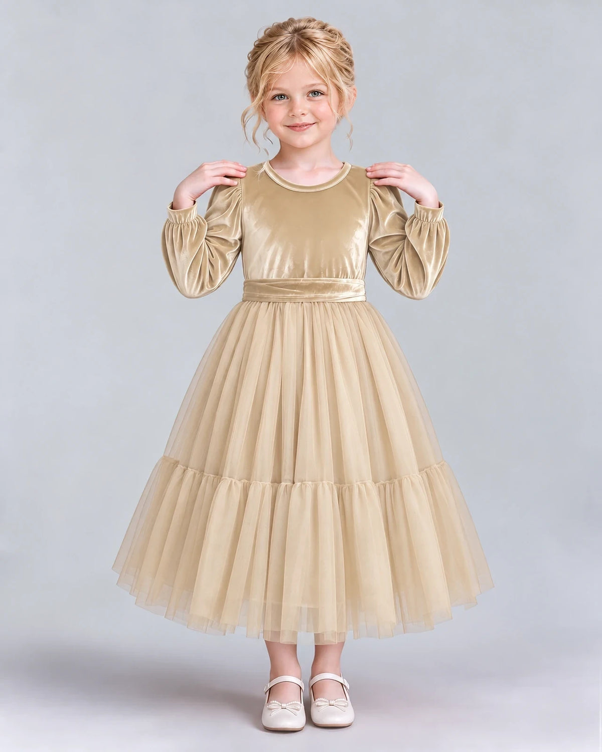 Champagne Ball Gown Girls Formal Dress Front