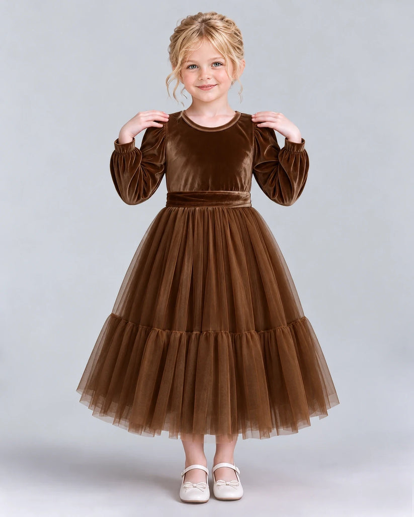 Chocolate Ball Gown Girls Formal Dress Front