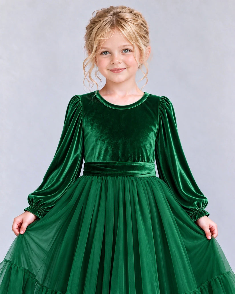 Dark Green Ball Gown Girls Formal Dress Detail [Shared]