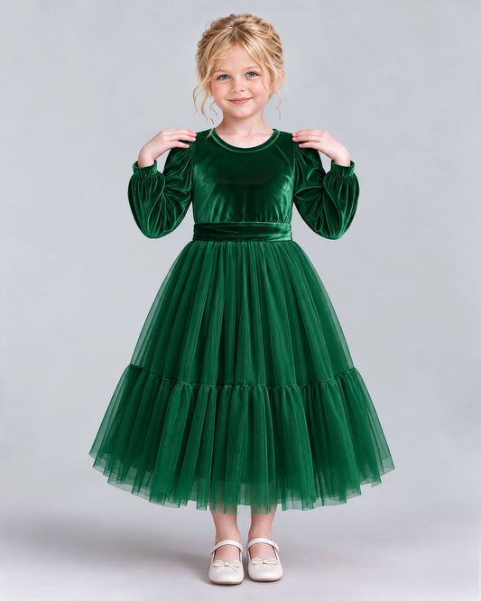 Dark Green Ball Gown Girls Formal Dress Front
