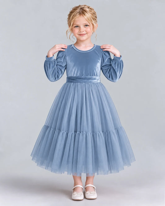 Dusty Blue Ball Gown Girls Formal Dress Front