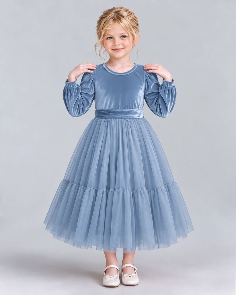 Dusty Blue Ball Gown Girls Formal Dress Front
