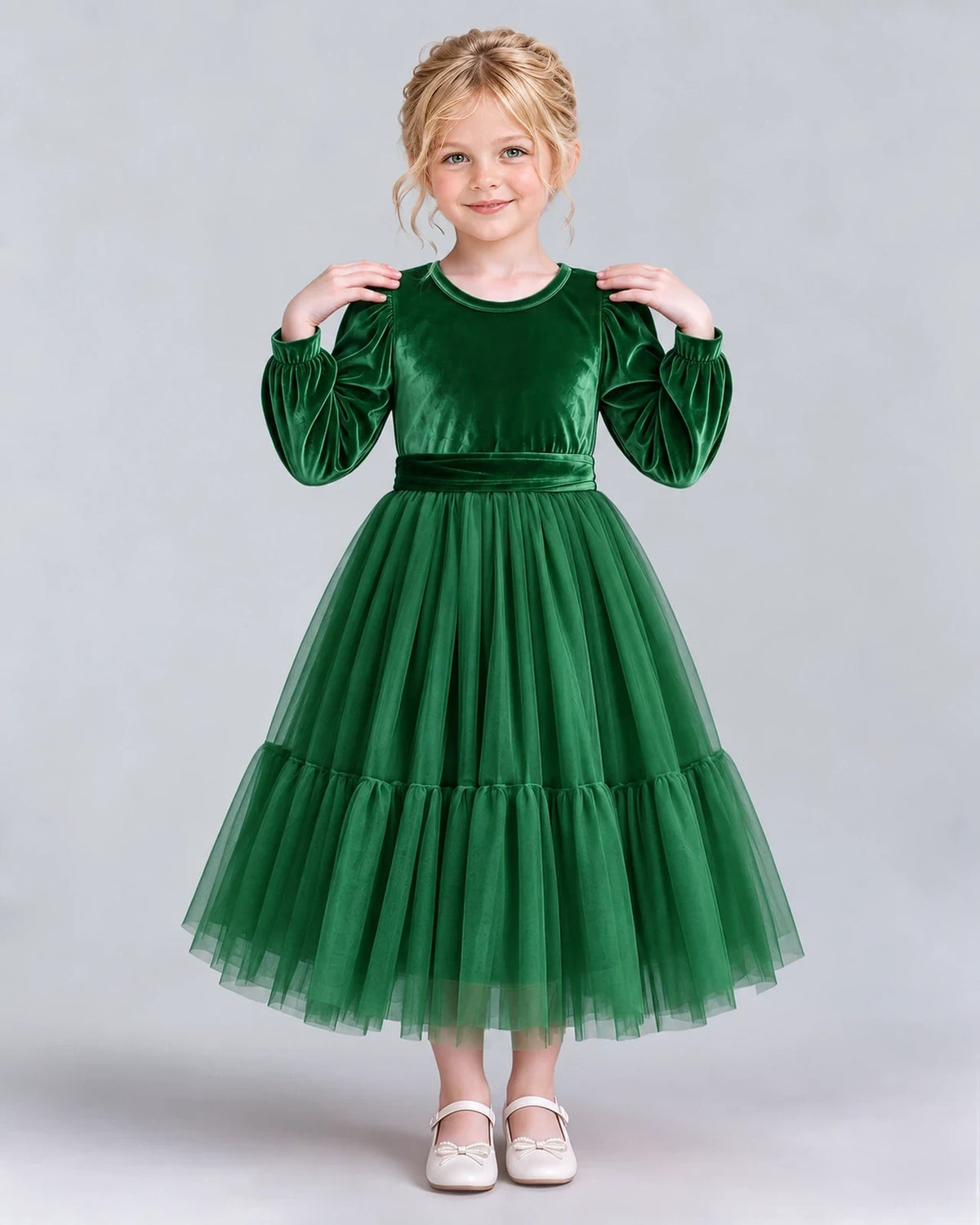 Emerald Green Ball Gown Girls Formal Dress Front