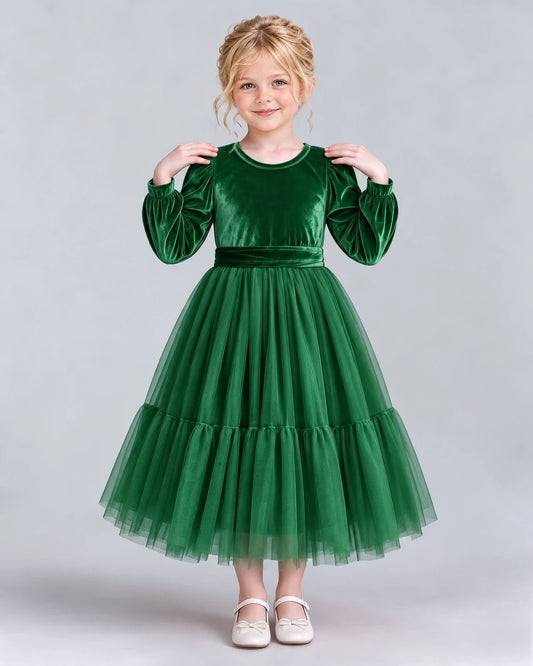 Emerald Green Ball Gown Girls Formal Dress Front