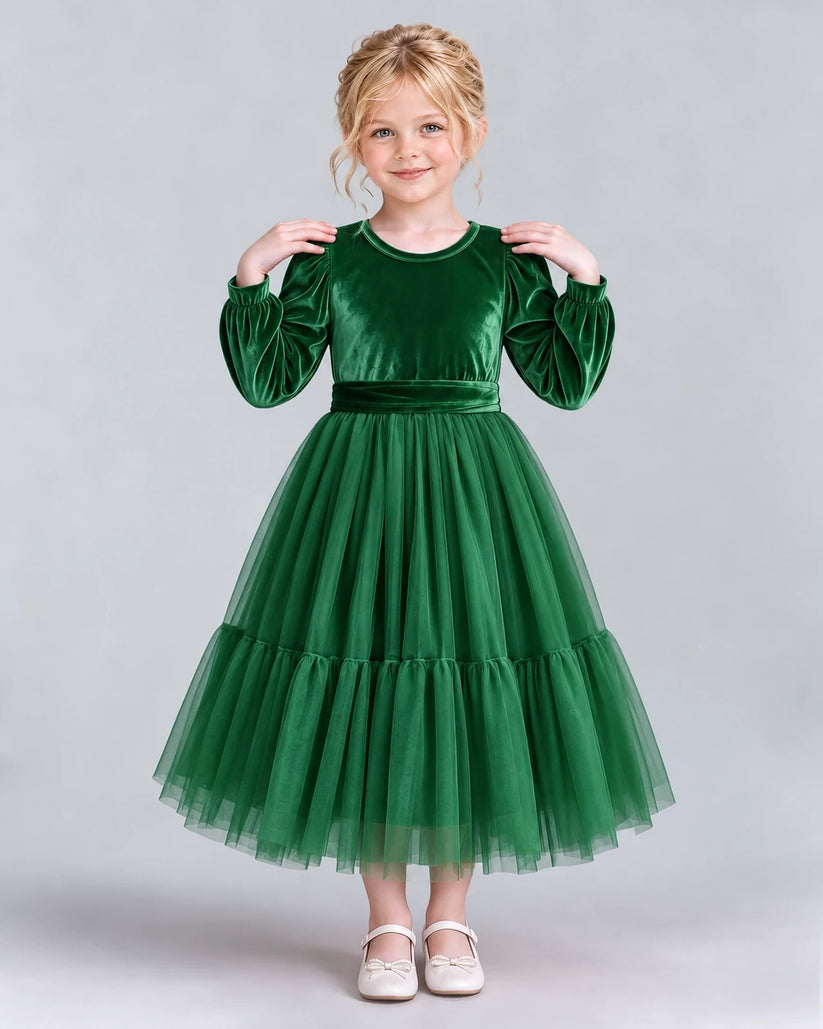 Emerald Green Ball Gown Girls Formal Dress Front