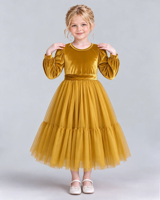 Gold Ball Gown Girls Formal Dress Front