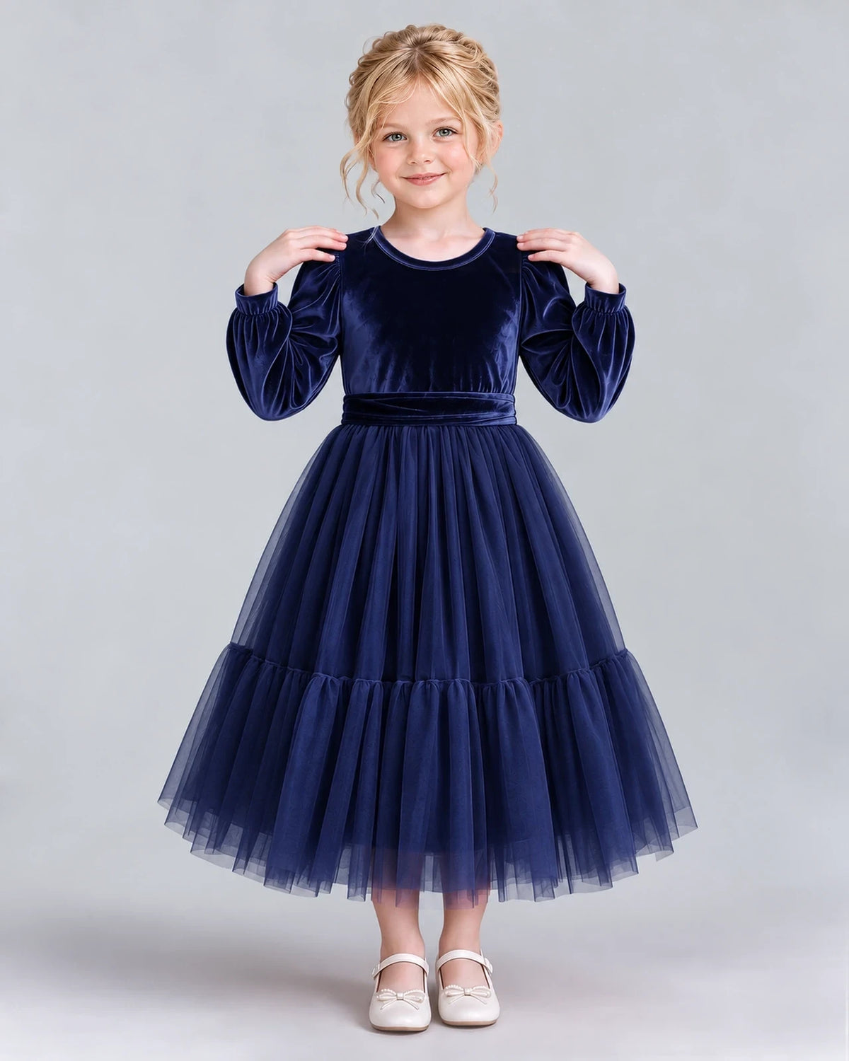 Navy Blue Ball Gown Girls Formal Dress Front