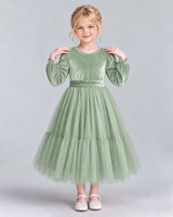 Sage Green Ball Gown Girls Formal Dress Front