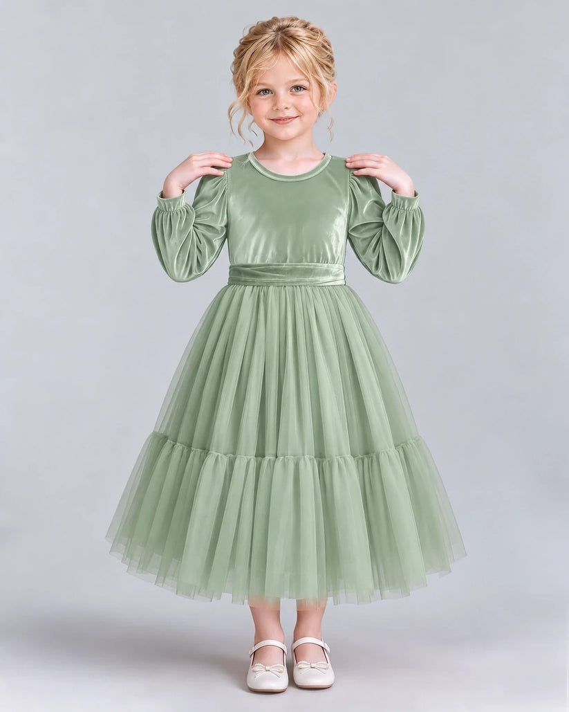 Sage Green Ball Gown Girls Formal Dress Front