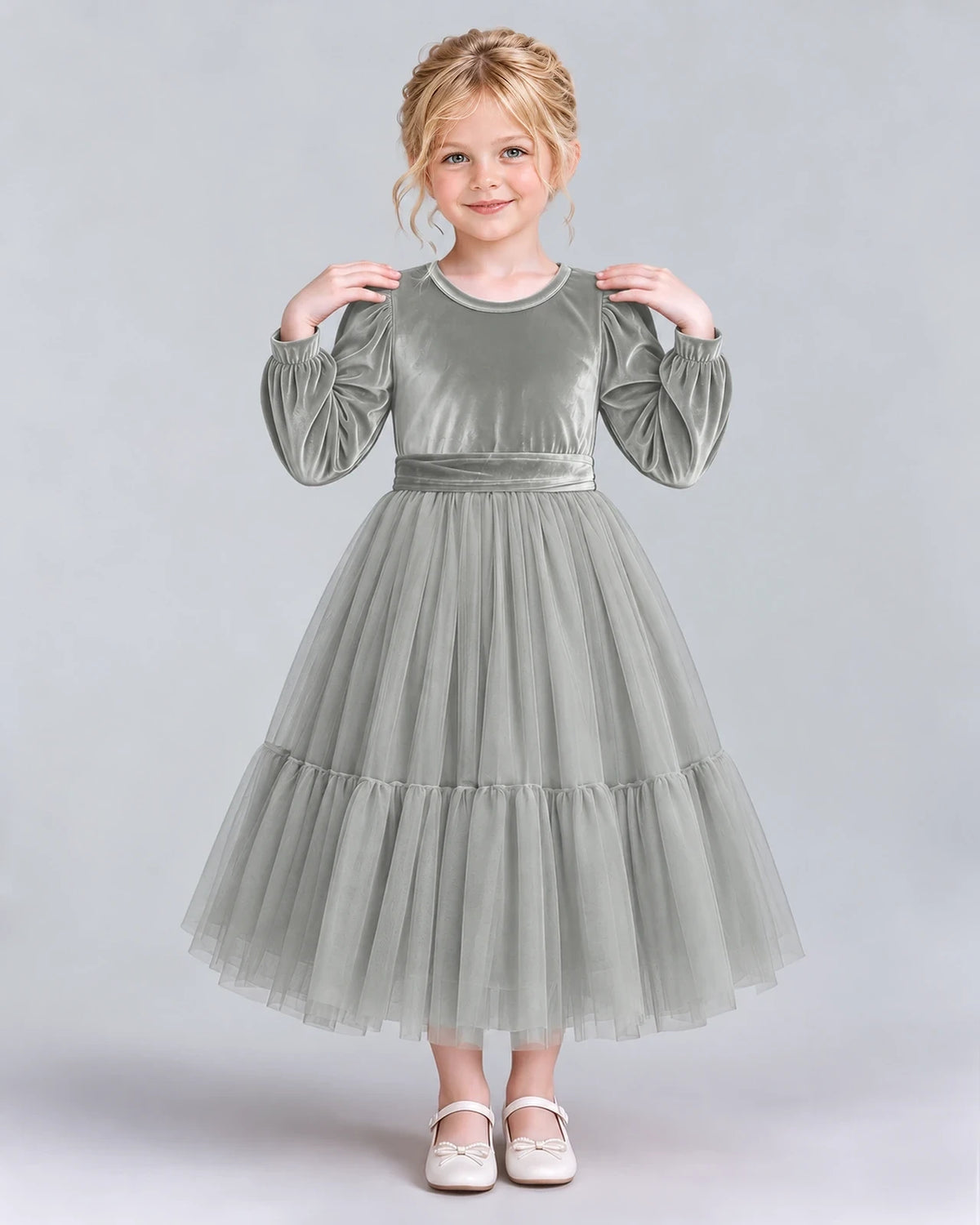 Silver Ball Gown Girls Formal Dress Front