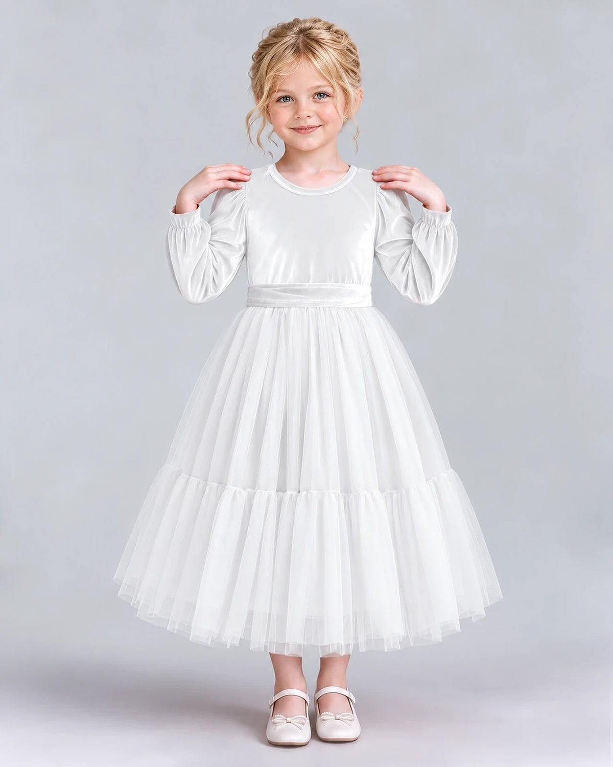 White Ball Gown Girls Formal Dress Front