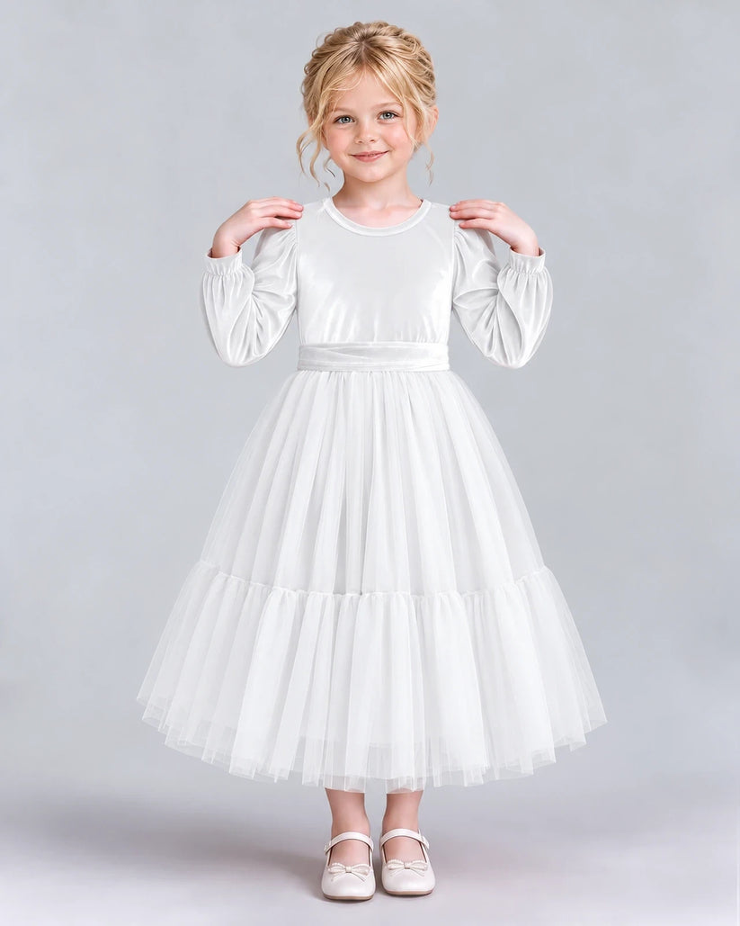 White Ball Gown Girls Formal Dress Front