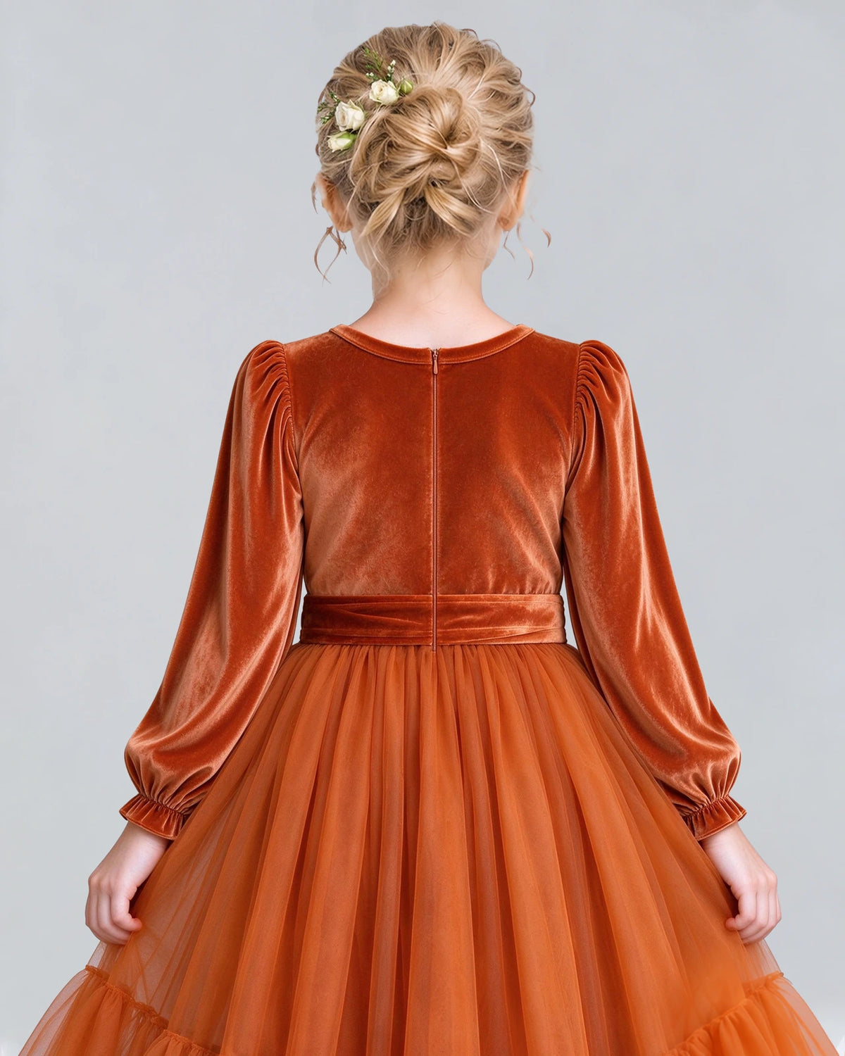 Burnt Orange Ball Gown Girls Formal Dress Back_Detail [Shared]