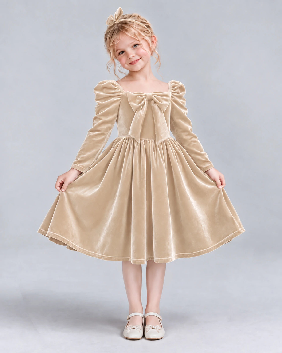 Champagne A-line Girls Formal Dresses Pose