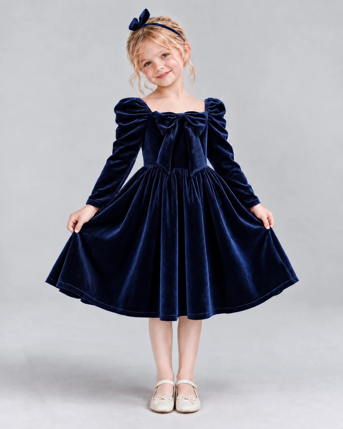 Navy Blue A-line Girls Formal Dresses Pose
