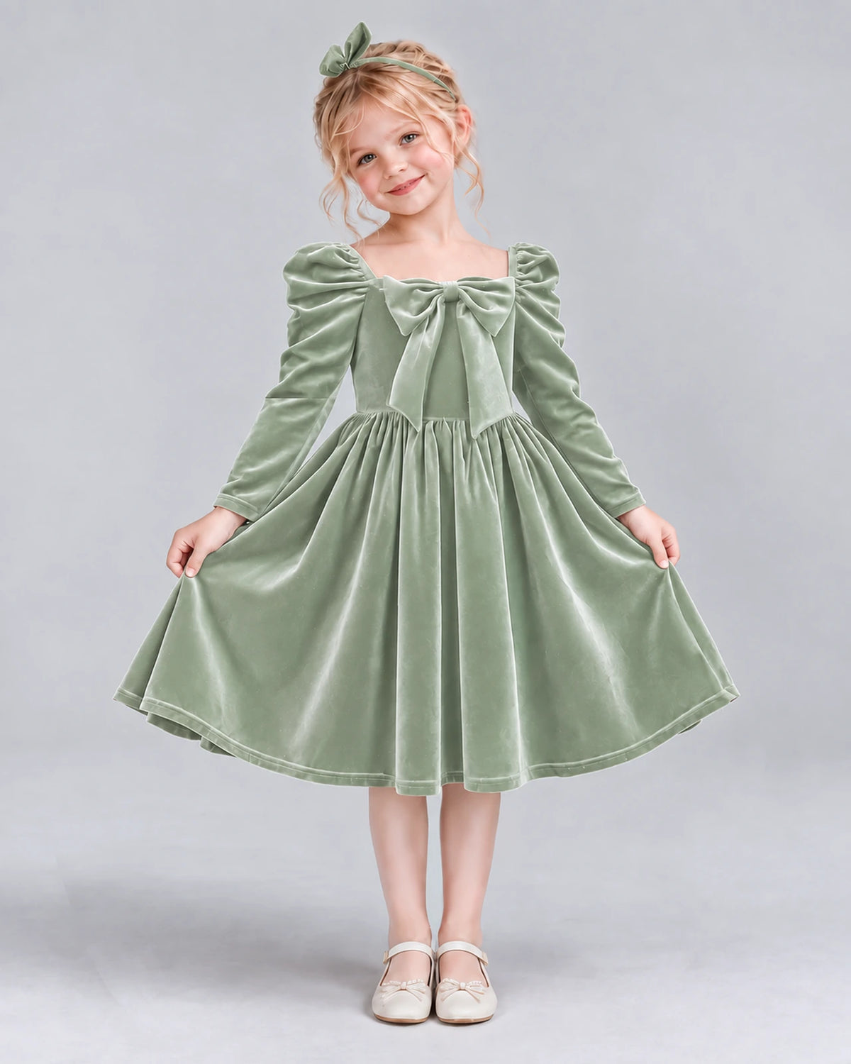 Sage Green A-line Girls Formal Dresses Pose