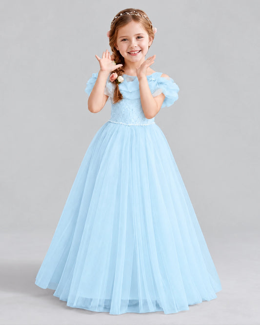 Baby Blue Ball Gown Flower Girl Dress Front
