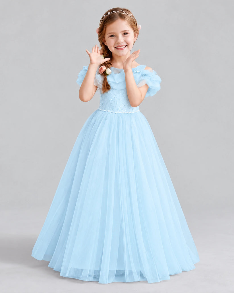 Baby Blue Ball Gown Flower Girl Dress Front