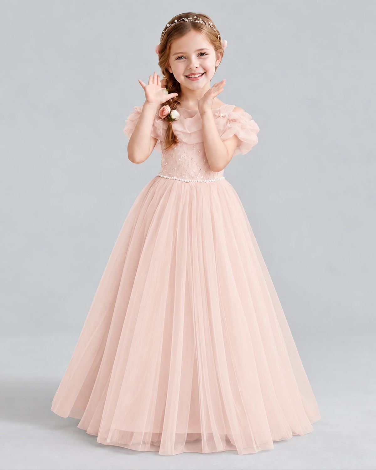 Blush Pink Ball Gown Flower Girl Dress Front