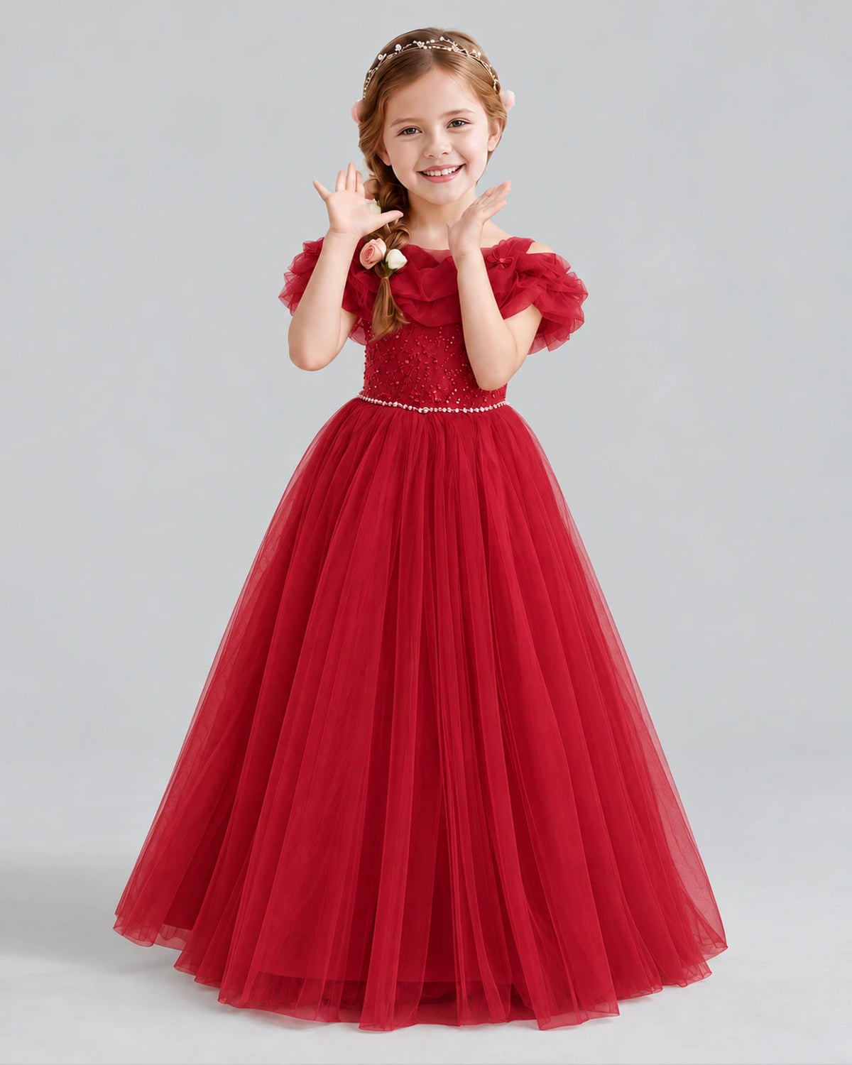 Burgundy Ball Gown Flower Girl Dress Front