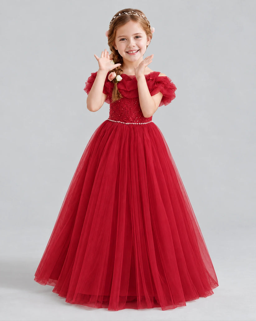 Burgundy Ball Gown Flower Girl Dress Front