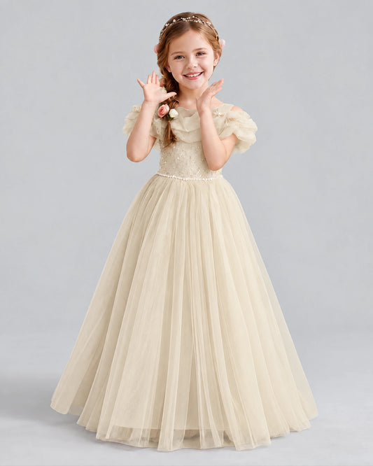 Champagne Ball Gown Flower Girl Dress Front