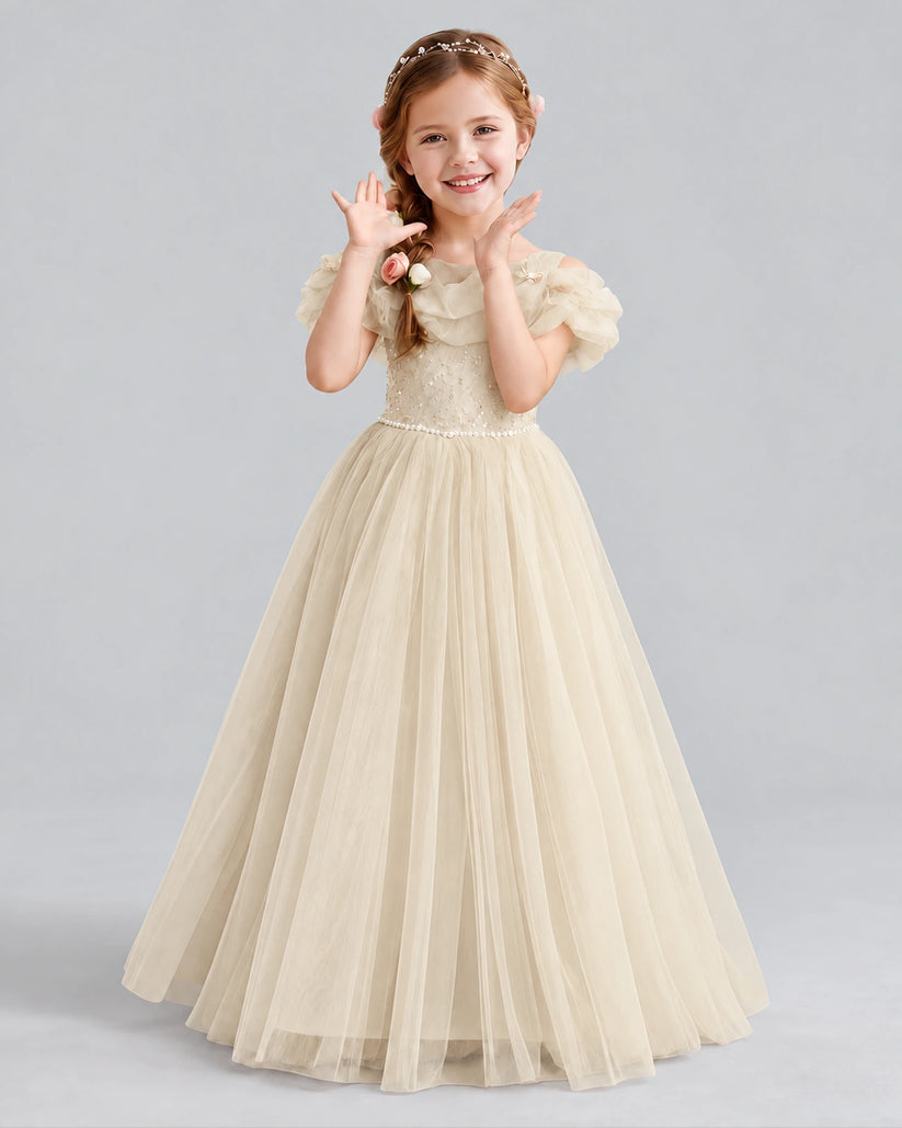 Champagne Ball Gown Flower Girl Dress Front