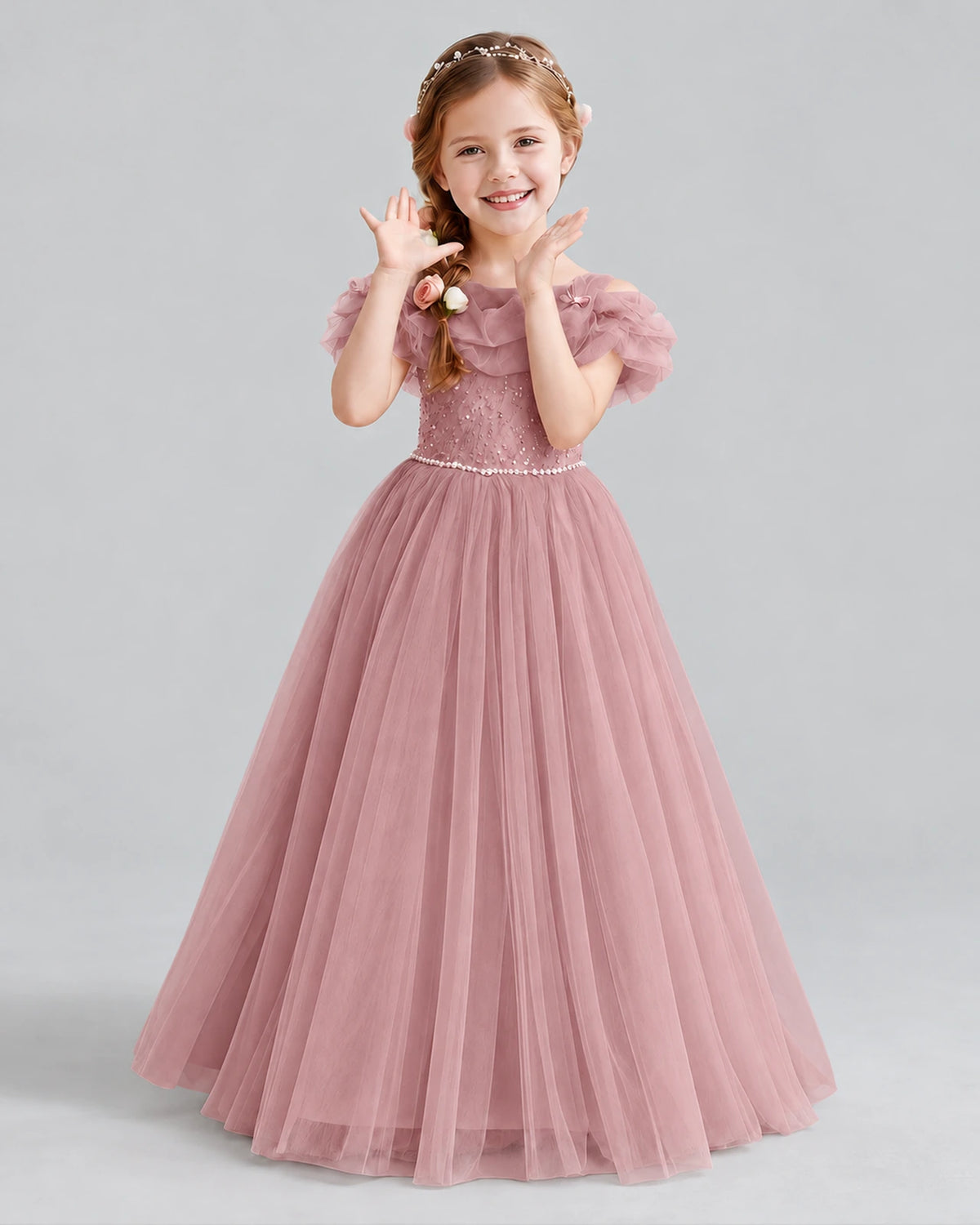 Dusty Rose Ball Gown Flower Girl Dress Front