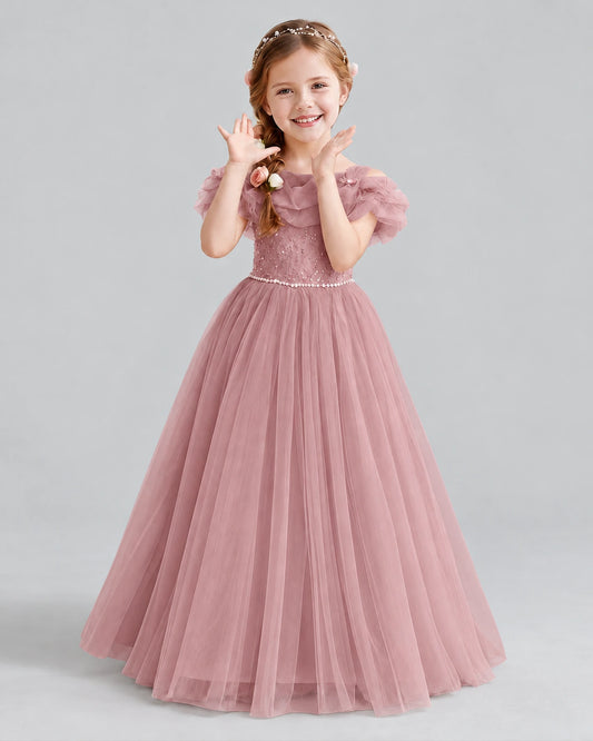 Dusty Rose Ball Gown Flower Girl Dress Front