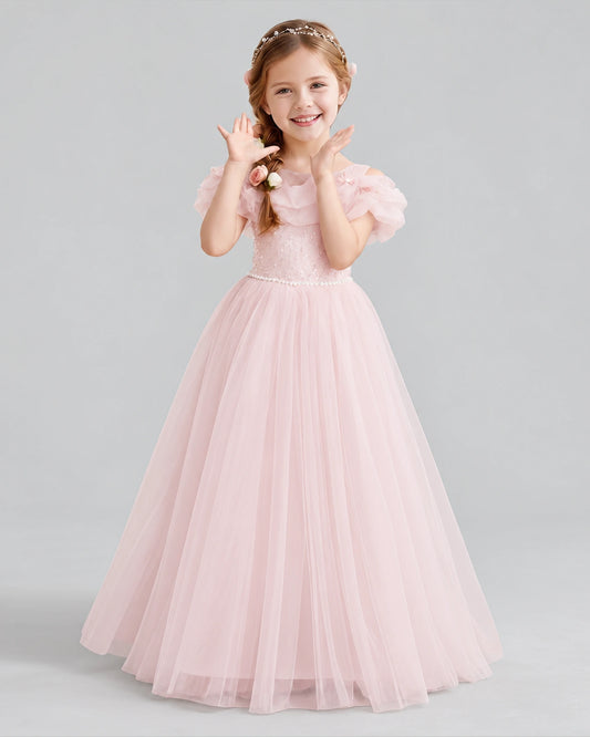 Pink Ball Gown Flower Girl Dress Front