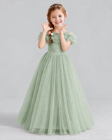 Sage Green Ball Gown Flower Girl Dress Front