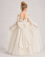 Champagne Tulle A-line Girls Formal Dress Back View