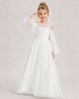 Ivory Tulle A-line Girls Formal Dress Front View