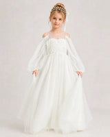 Ivory Tulle A-line Girls Formal Dress Front View