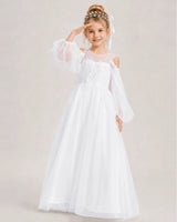 White Tulle A-line Girls Formal Dress Front View