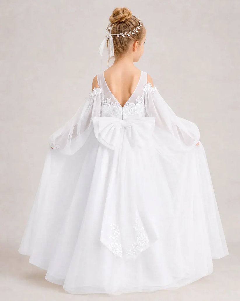White Chiffon A-line Girls Formal Dress Back View